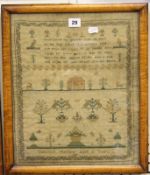 A 19th Century alphabet sampler by Eliza Crots aged 10 dated 1827, 42cm x 33cm and another sampler