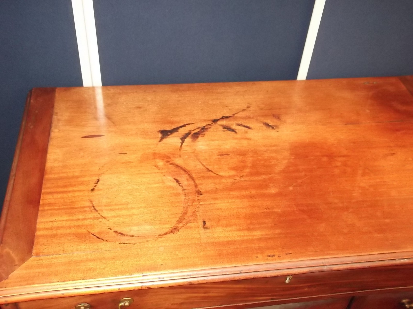 A George II mahogany kneehole desk circa 1740 with a rectangular top, six short drawers flanking a - Image 2 of 11