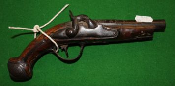 A Continental percussion pistol with carved and inlaid stock (forend reduced)