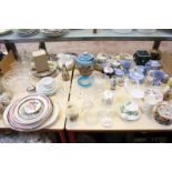 A quantity of assorted china and glassware to include Wedgwood jasperware, 20th Century china, cut