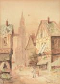 E. Schafer (Late 19th Century) Market scene, Périgueux; Street view, Senlis Watercolour, a pair