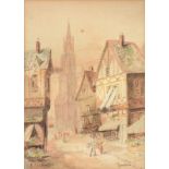 E. Schafer (Late 19th Century) Market scene, Périgueux; Street view, Senlis Watercolour, a pair