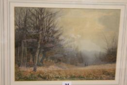 James Watts (1853-1930) Deer in woodland Watercolour Signed lower left 24cm x 34cm