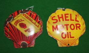 A Shell Motor Oil enamelled metal sign, 20th century, of convex form, the yellow ground with