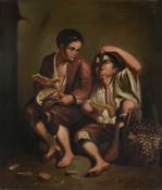 Neapolitan School (19th Century) Two young boys eating fruit Oil on metal Unsigned 18.5cm x 16cm