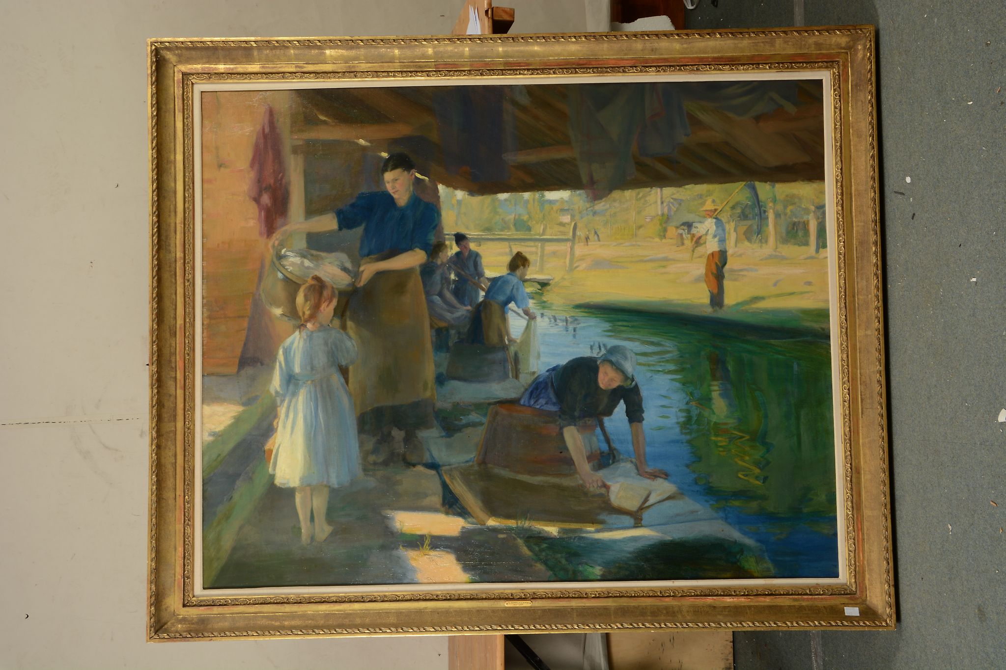 Charles Sims (1873 â€“ 1928) - Washer women by a riverside Oil on canvas 102 x 127 cm. (40 x 50 in) - Image 3 of 3