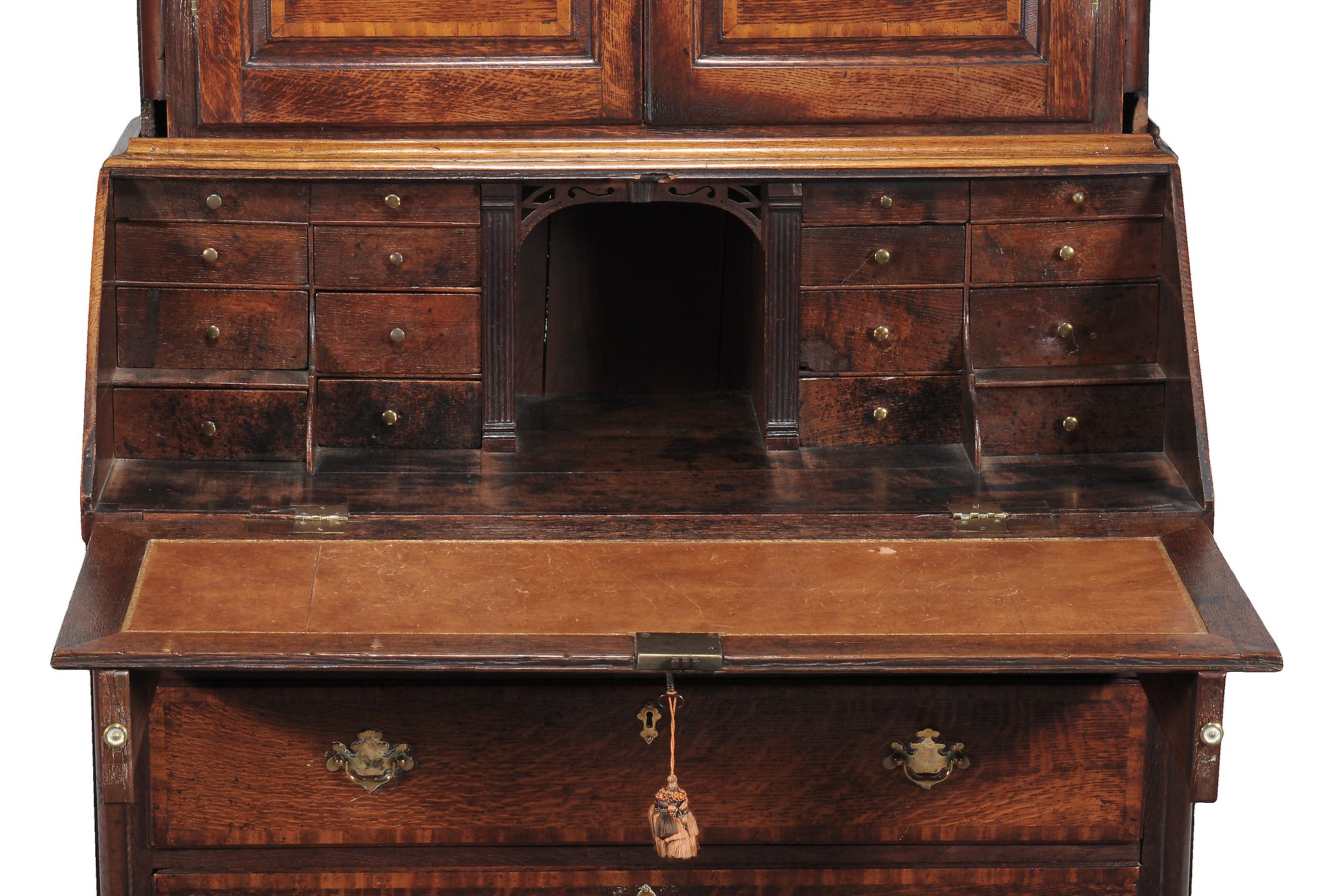 A George III oak and mahogany crossbanded bureau bookcase  A George III oak and mahogany crossbanded - Image 2 of 2