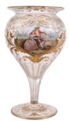 A Continental painted clear-glass and gilt pedestal vase  A Continental painted clear-glass and gilt