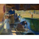 Charles Sims (1873 â€“ 1928) - Washer women by a riverside Oil on canvas 102 x 127 cm. (40 x 50 in)