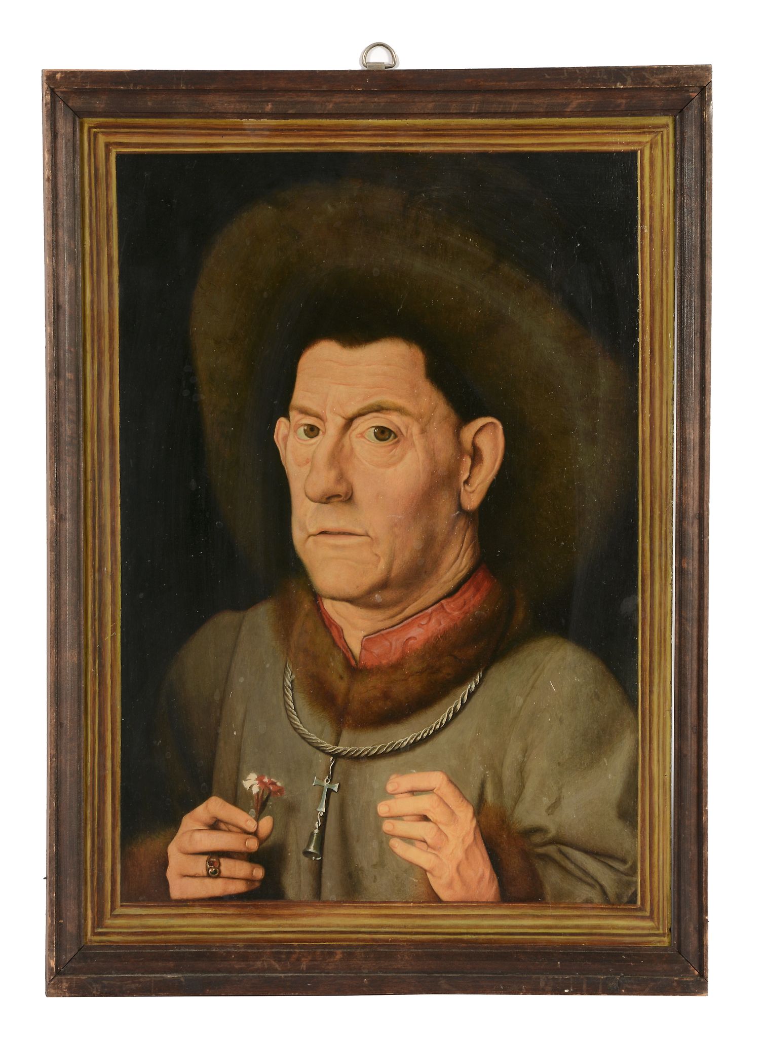 After Jan van Eyck - Portrait of a man with carnation Oil on panel 46 x 32 cm. (18 x 12 1/2 in.)