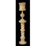 An Italian carved alabaster table lamp and pedestal, early 20th century  An Italian carved alabaster