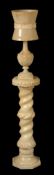 An Italian carved alabaster table lamp and pedestal, early 20th century  An Italian carved alabaster