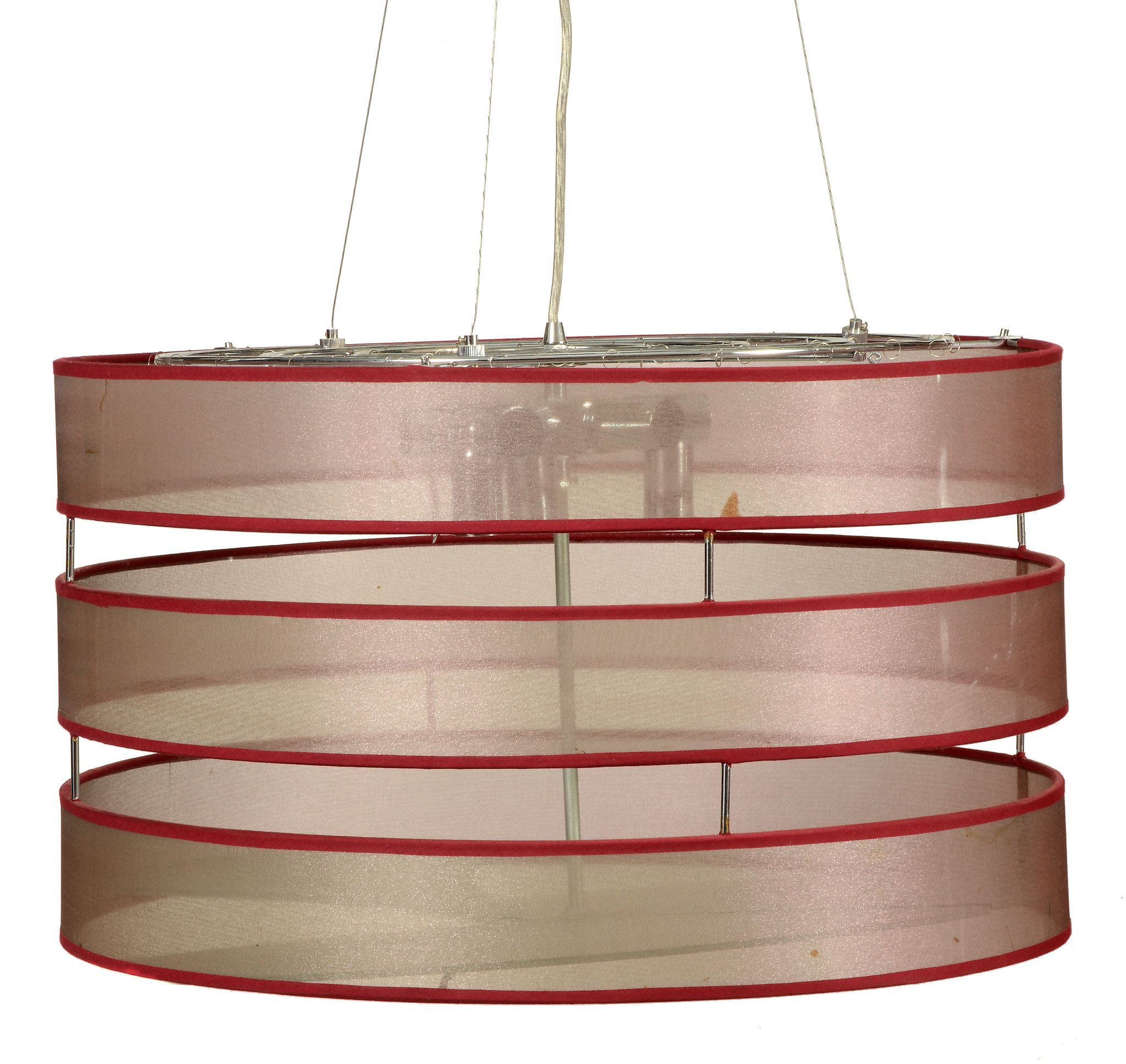 A pair of modern plated metal, fabric and glass cylindrical hanging ceiling...  A pair of modern - Image 2 of 2