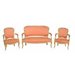 A French giltwood three piece suite in Louis XVI style , 20th century  A French giltwood three piece