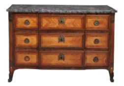 A Louis XVI tulipwood and marble mounted commode, circa 1780  A Louis XVI tulipwood and marble