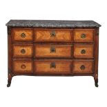 A Louis XVI tulipwood and marble mounted commode, circa 1780  A Louis XVI tulipwood and marble