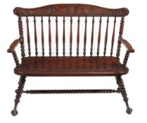 A late Victorian fruitwood hall seat, circa 1880  A late Victorian fruitwood hall seat,   circa