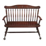 A late Victorian fruitwood hall seat, circa 1880  A late Victorian fruitwood hall seat,   circa