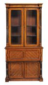 A Victorian pollard oak and inlaid secretaire bookcase, circa 1850  A Victorian pollard oak and