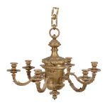 A gilt bronze six light chandelier in Louis XIV taste, early 20th century  A gilt bronze six light