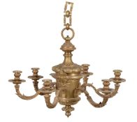 A gilt bronze six light chandelier in Louis XIV taste, early 20th century  A gilt bronze six light
