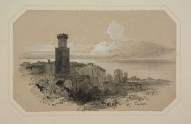 Edward Lear (1812 - 1888) - Trasacco, 1844 Black chalk, pencil, heightened with white, on light buff