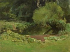 Sunderland Rollinson (1872-1950) - Leafy Glade Oil on canvas 21 x 30.5 cm. (9 x 12 in.)