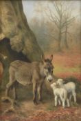 William Weekes (1856-1909) - Farmyard friends in a wooded landscape Oil on panel Signed lower left