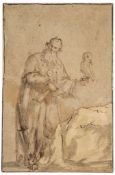 Follower of Salvator Rosa (1615-1673) - Bearded figure holding an open book, with an owl resting