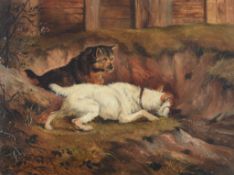 Alfred Wheeler (1851-1932)- Terriers ratting A pair, oil on canvas Both c. 28 x 40.5 cm. (11 x 16