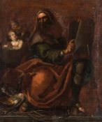 Follower of Annibale Carracci (1560-1609) - Moses holding the Tablets of Law, with two putti, and