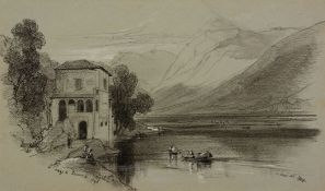 Edward Lear (1812 - 1888) - Lago di Scanno, 1844 Black chalk, grey wash, heightened with white, on