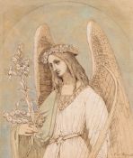 Henri J. François, Baron de Triqueti (1807-1874) - Study for an angel, Pen and brown ink, wash,