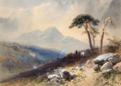 Thomas Charles Leeson Rowbotham (1823-1875) - Mountainous valley landscape with figures and cow