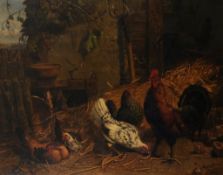 C. DuBois (late 19th Century) - Farmyard scene with chickens and a rooster Oil on canvas Signed   C.