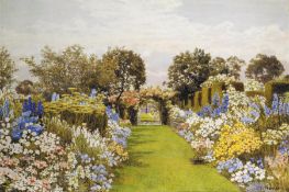 Thomas Henry Hunn (1857-1928) - The gardens at Clandon Park Watercolour Signed and dated 1910