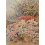George Samuel Elgood (1851-1943) - Cottage Garden, Ramscliffe Pencil and watercolour Signed and