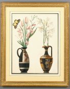 English School (19th Century) - Two unusual watercolours of attic vases with floral displays A pair,