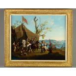 Italian School (19th Century) - An encampment overlooking a lake, with mounted officers in the