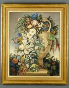 Dutch School (19th Century) - A classical vase, shown with a swag of flowers Watercolour