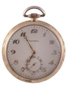 Movado, a slim 18 carat gold keyless lever watch with Art Deco motifs  Movado, a slim 18 carat