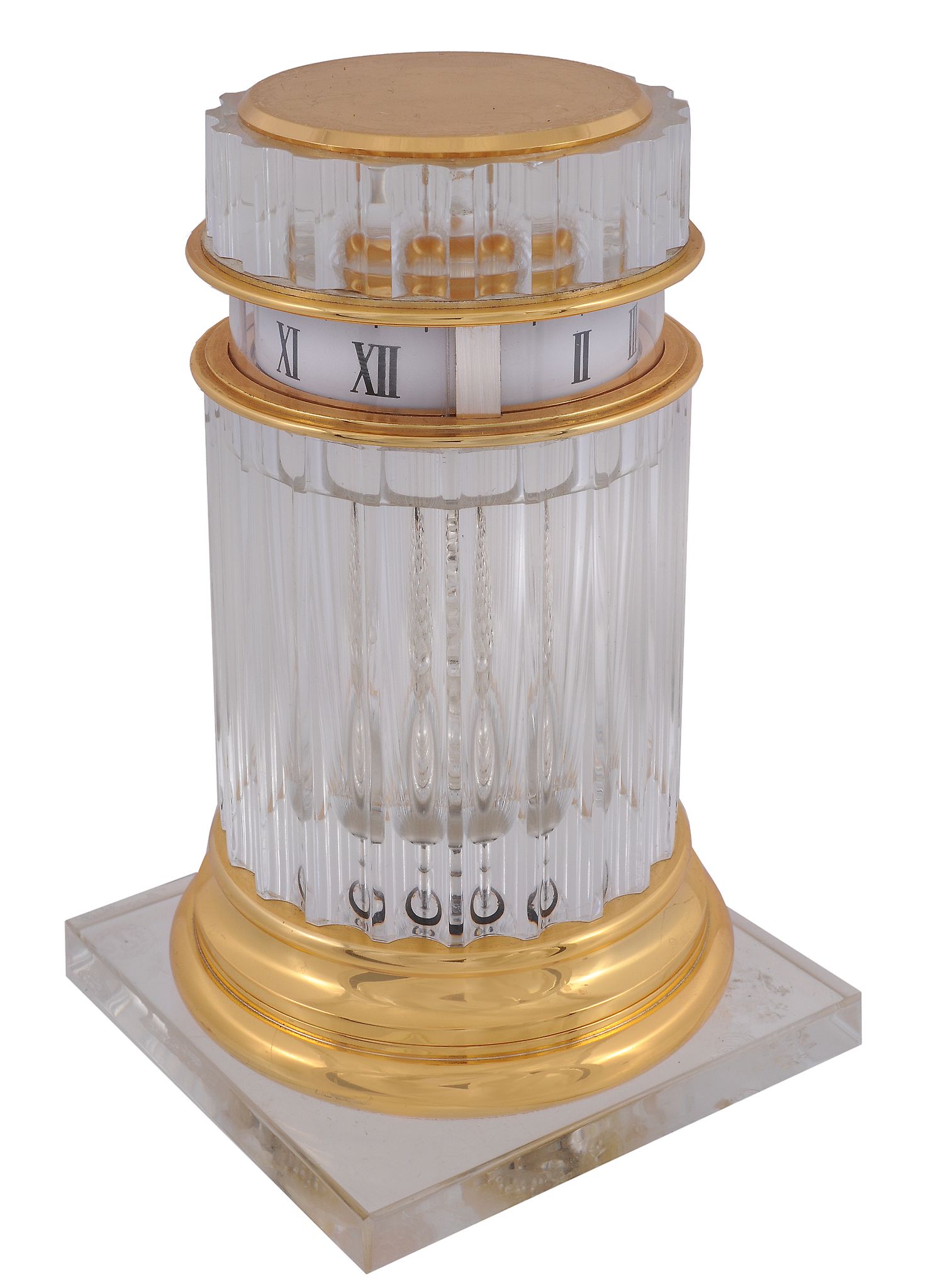 Baccarat, Hour Lavigne, a glass and gilt metal column clock  Baccarat, Hour Lavigne, a glass and