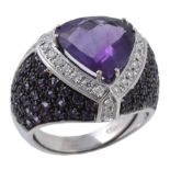 An amethyst, purple sapphire and diamond ring  An amethyst, purple sapphire and diamond ring,