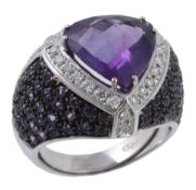 An amethyst, purple sapphire and diamond ring  An amethyst, purple sapphire and diamond ring,