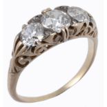 A late Victorian three stone diamond carved half hoop ring  A late Victorian three stone diamond