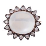 A Victorian moonstone and diamond brooch, circa 1890  A Victorian moonstone and diamond brooch,