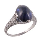 An early 20th century sapphire and diamond ring, circa 1920  An early 20th century sapphire and