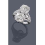 A two stone diamond Trombino ring by Bulgari, circa 1950 A two stone diamond Trombino ring by