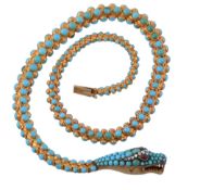 An early Victorian turquoise, garnet and diamond serpent necklace, circa 1840  An early Victorian