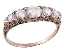 A late Victorian five stone diamond carved half hoop ring, circa 1900  A late Victorian five stone